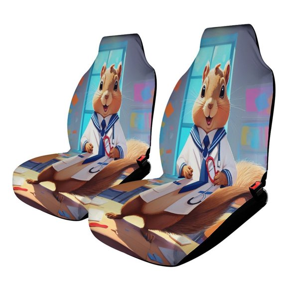 Cute Hamster School Uniform Car Seat Covers Front Seats Universal Fit for Cars SUV Truck Auto Interior Accessories