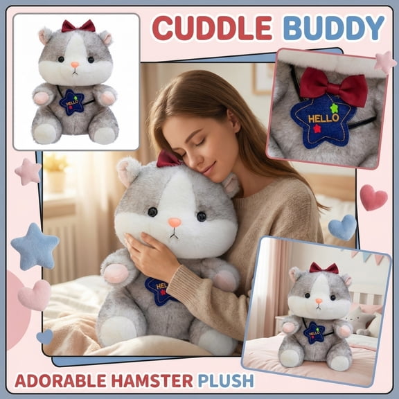 Cute Hamster Stuffed animals toys, Soft Plush Toys for Kids & Adults, Adorable Plushies Sleep Gift, Huggable Stuffed Animals with Realistic Details and Premium Polyester Filling A