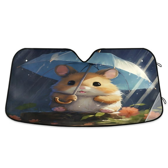 Cute Hamster and Umbrella Car Windshield Sun Shade Foldable Car Front Window Visor Heat and UV Protection 53x23.5