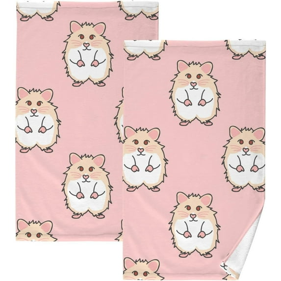 Cute Hamsters Towels 2 Piece Cotton Hand Towels, Ultra Soft and Highly Absorbent,Decorative Fingertip Face Towel for Bathroom Hotel, Gym and Spa 28 X 16 Inches