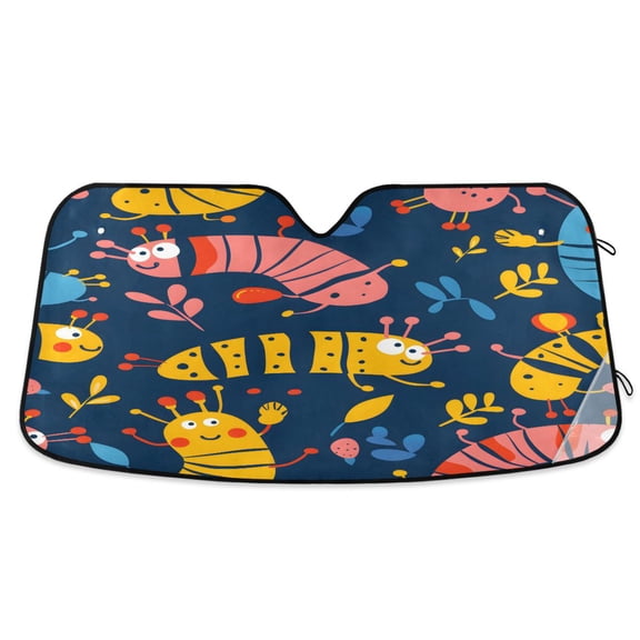 Cute Hand Drawn Bug Car Windshield Sun Shade Foldable Car Front Window Visor Heat and UV Protection 53x23.5