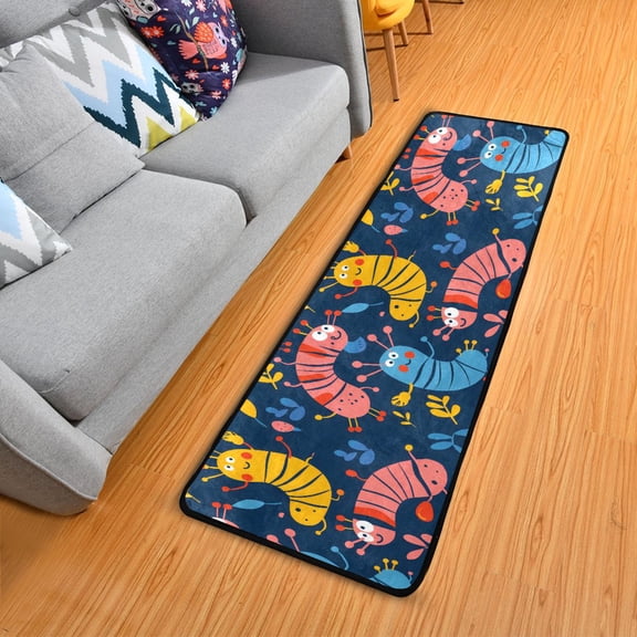 Cute Hand Drawn Bug Hallway Runner Rug 2'X6' Non-Slip Washable Carpet Runner Kitchen Entryway Laundry Bedroom