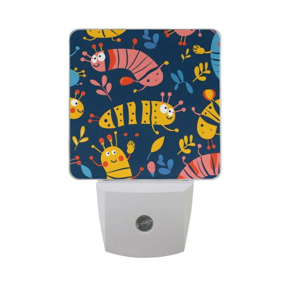 Cute Hand Drawn Bug Night Light 2 Pack LED Nightlight Plug into Wall Dusk to Dawn Sensor Soft White
