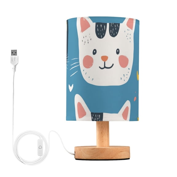 Cute Hand Drawn Cat Faces Table Lamp with USB Port LED Warm Light Lamp Night Light Home Decor