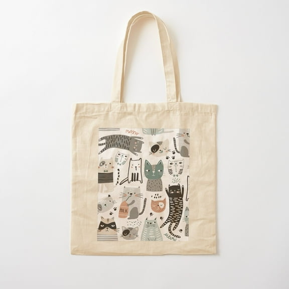 Cute Hand Drawn Cat Pattern Cotton Tote Bag Canvas Tote Bag, Family Gift For Mother, Her
