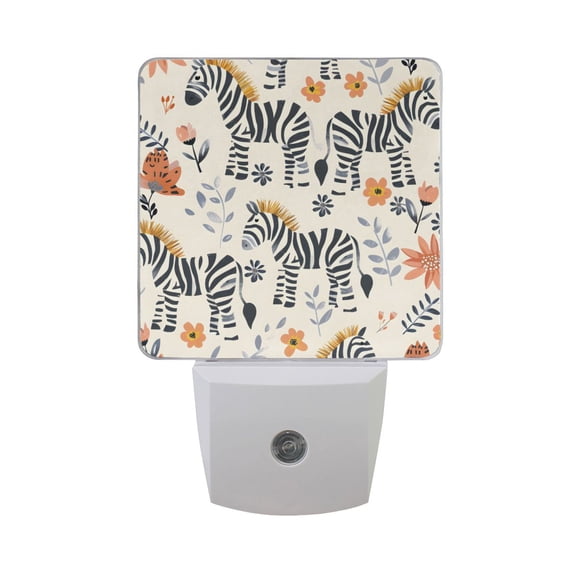 Cute Hand Drawn Zebras Night Light 2 Pack LED Nightlight Plug into Wall Dusk to Dawn Sensor Soft White