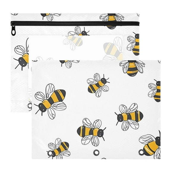 Cute Hand Painted Bees 3-Ring Binder Pouches A4 Size Zipper Pocket File Storage 2 Packs