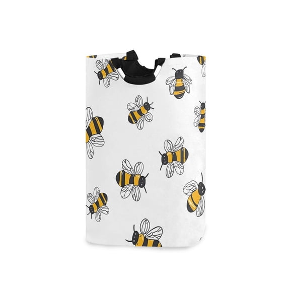 Cute Hand Painted Bees Laundry Basket with Handles Foldable Laundry Hamper Freestanding Washing Bin 50L