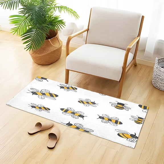 Cute Hand Painted Bees Plush Carpet Non Slip Runner Rug Absorbent Bath Mat 39" x 20"