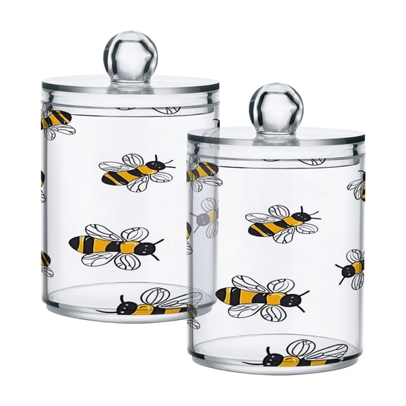 Cute Hand Painted Bees Translucent Plastic Cans Storage Canisters with Lid Set of 2