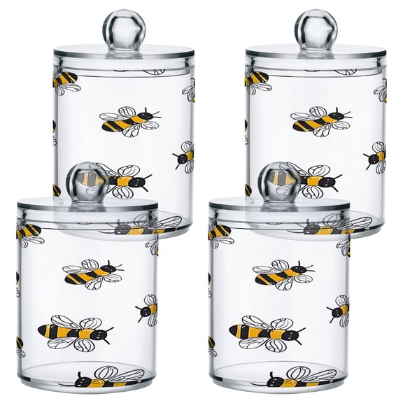 Cute Hand Painted Bees Translucent Plastic Cans Storage Canisters with Lid Set of 4