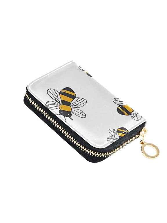 Cute Hand Painted Bees Women's Credit Card Holder PU Leather Zipper Wallet RFID Blocking