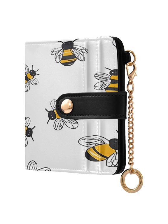 Cute Hand Painted Bees Women's Wallet PU Leather Card Cases RFID Blocking Purse Billfold with Key Ring