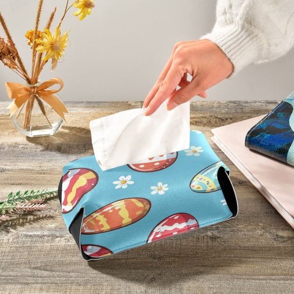 Cute Hand Painted Easter Eggs Leather Tissue Box Cover Rectangle Tissue Holder Foldable