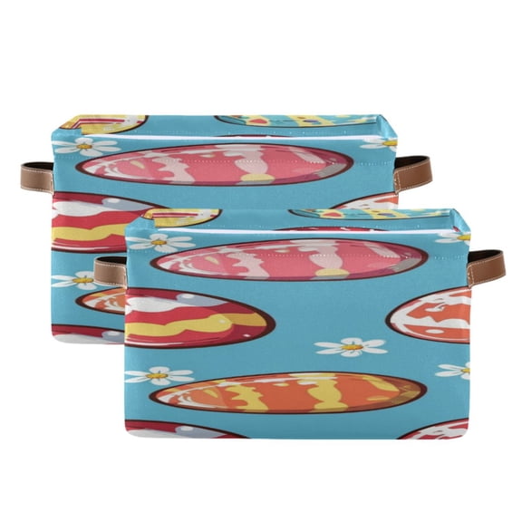 Cute Hand Painted Easter Eggs Square Storage Bins with Handles Collapsible Containing Box 2 Packs