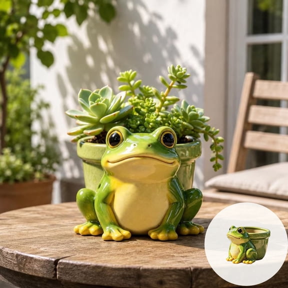 Cute Hand Painted Resin Frog Planter Pot, Decorative Animal Flower Pot for Yard, Patio, Windowsill, Bedroom, Living Room, Indoor & Outdoor Garden