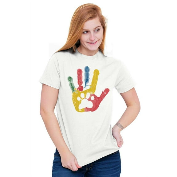 Cute Hand Paw Print Pet Rescue Love Women's Graphic T Shirt Tees Brisco Brands S