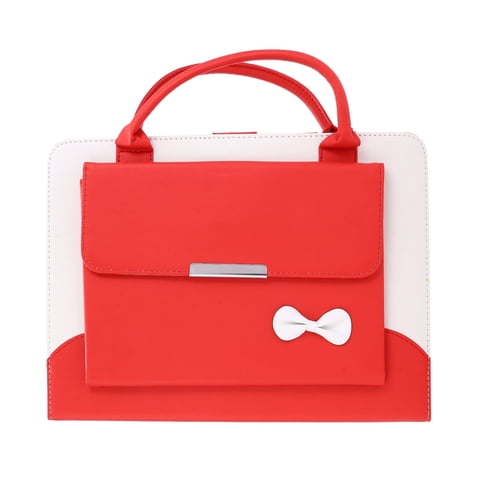Cute Handbag-Style Smart Folio Case for 12.9" iPad Pro (6th/5th/4th/3rd Gen) 2022/2021/2020/2018 Release with Handle, Pocket, Adjustable Stand, Auto Sleep Wake, PU Leather Protective Case, Red