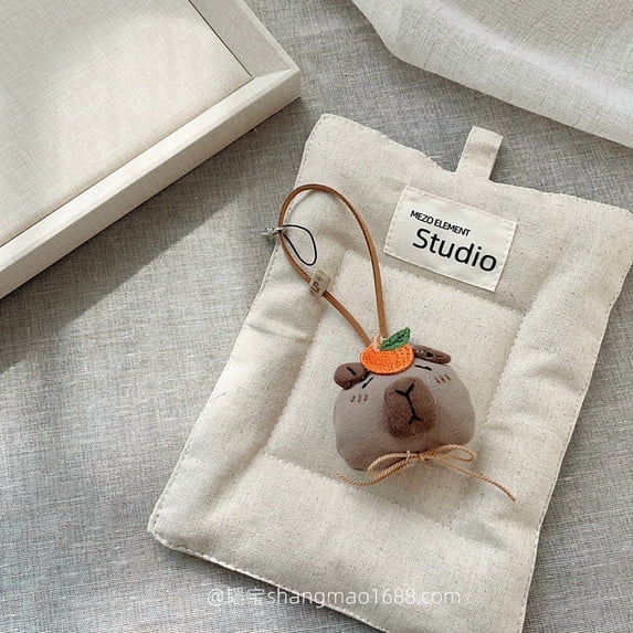 Cute Handmade Animal Cloth Doll Keychain with Faux Leather Wristlet, Handcraft Cartoon Bag Charms Gifts for Women Girls