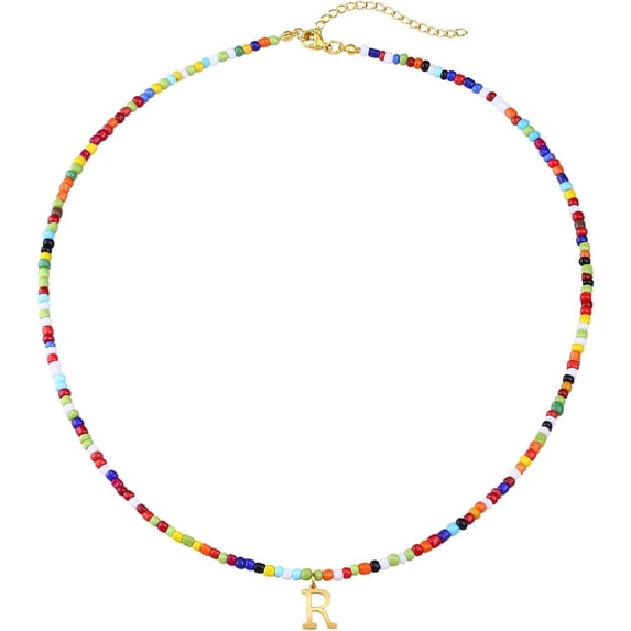 Cute Handmade Colorful Initial Necklace - Trendy Beaded Choker Necklace for Women Teens, Gold Letter Choker Necklace for Women Jewelry Gifts Best Friend