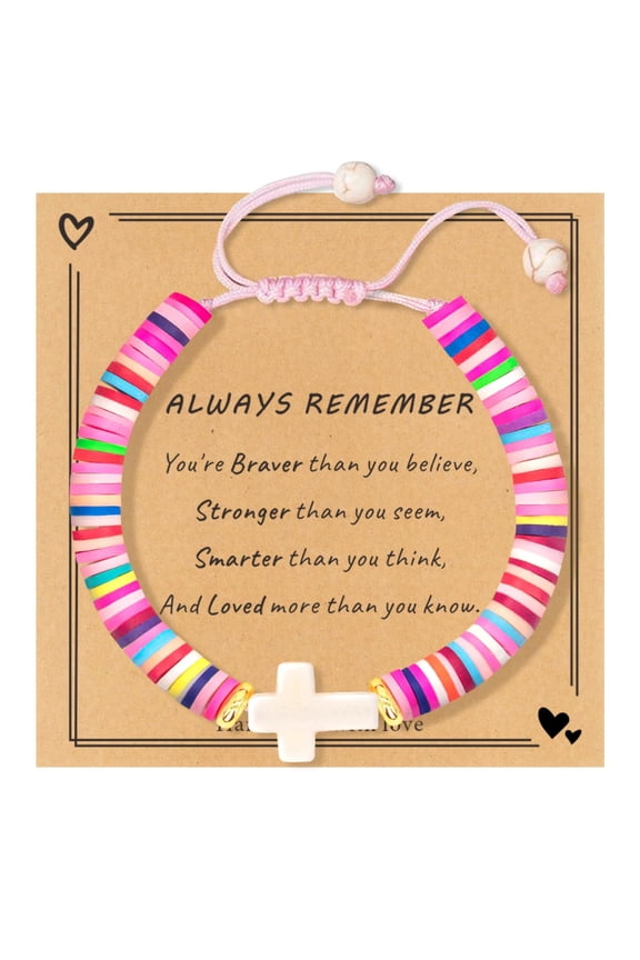 Cute Handmade Cross Bracelet for Kids Gir Teens Women, Colorful Christian Faith Jewelry, Baptism First Communion Confirmation Graduation Gifts
