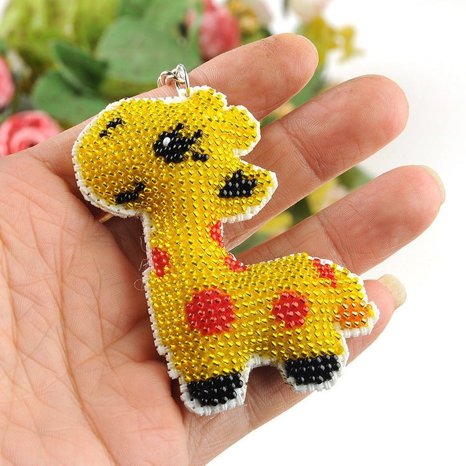DIY Beaded Keychain Kit Handmade Fashion Accessory Embroidery Supplies with Beads Key Ring and Pattern for Decoration