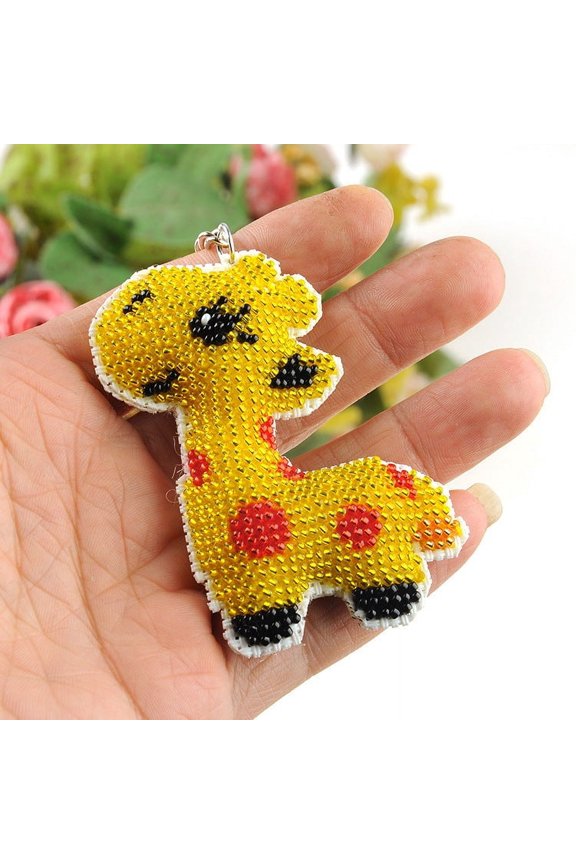 DIY Beaded Keychain Kit Handmade Fashion Accessory Embroidery Supplies with Beads Key Ring and Pattern for Decoration