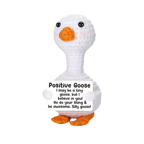 Cute Handmade Knitted Goose Doll Emotional Support Positive Energy Gift For Daily Positivity Decorative Ornament With Sweet Message Included