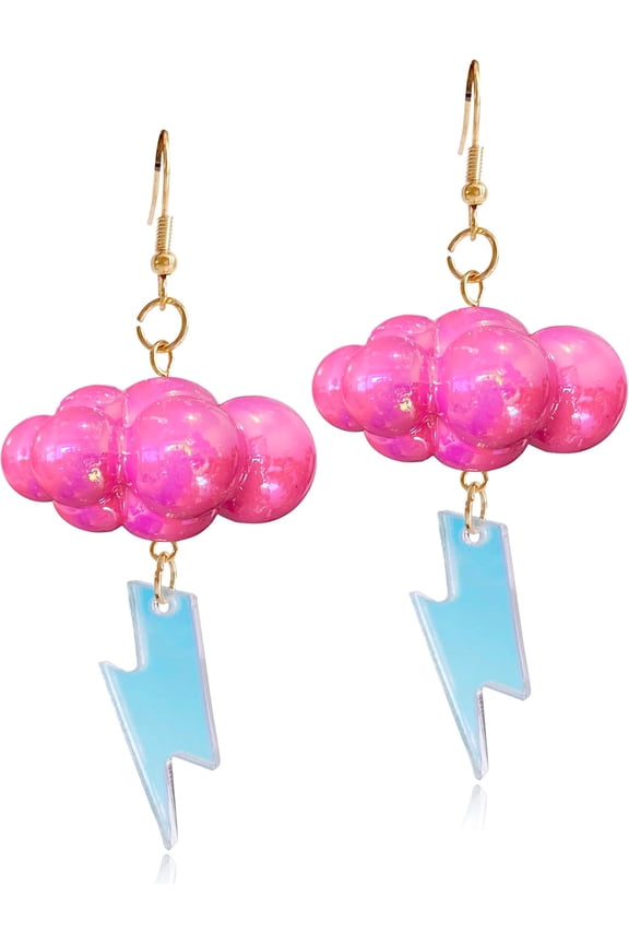 Cute Handmade Sparkly Large 3D Resin Cloud Lightning Weather Dangle Drop Hook Earrings for Women