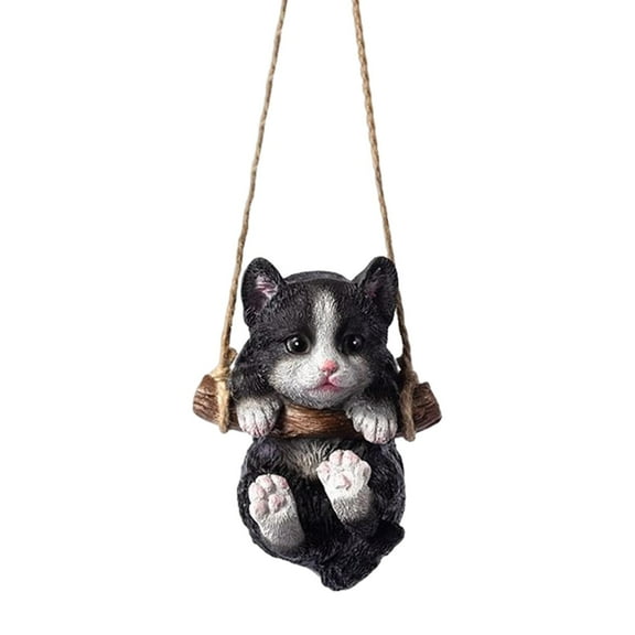 Cute Hanging Cat Statue Garden Animal Figurine Animal Sculpture Ornament Decorative for Yard Office Outdoor Bedroom Decor Black