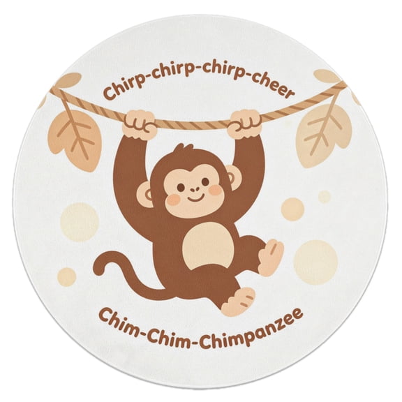 Cute Hanging Chimpanzee Monkey Round Area Rug, Non‑Slip Soft Sponge Kids Play Mat, Chirp‑chirp‑chirp‑cheer Chim‑Chim‑Chimpanzee Circular Floor Carpet for Nursery Bedroom Playroom Living Room