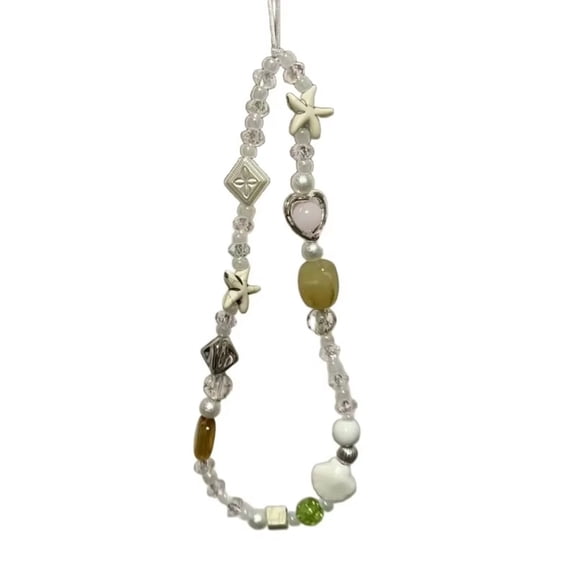Cute Hanging Cord Beaded Phone Chain Handmade DIY Phone Wrist Strap Star Pearl Phone Charms