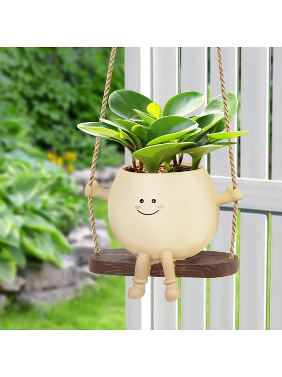 Cute Hanging Plant Pot with Smiley Face Design, High-Quality Resin, Drainage Holes, Perfect for Indoor & Outdoor Decoration, DIY Fun for Home & Garden, Ideal Gift for Plant Lovers