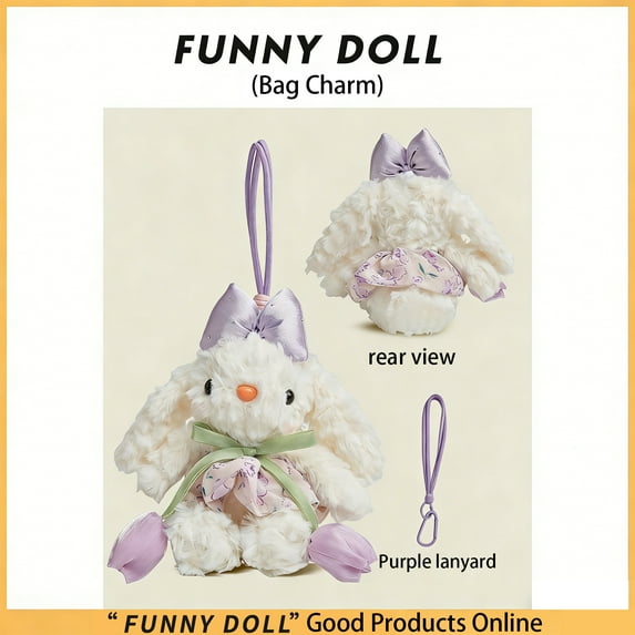 Cute Hanging Plush Bunny Keychain With Bow - 1Pc Soft Stuffed Rabbit Bag Charm For S & Teens