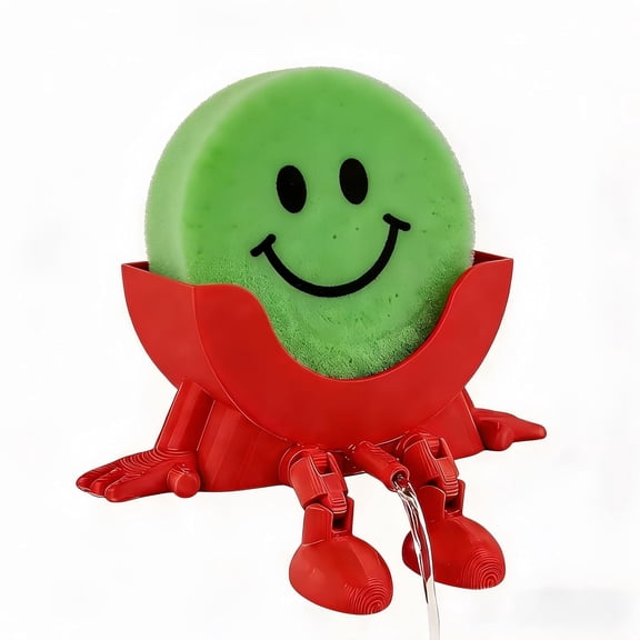 Cute Hanging Sponge Holder, Drainable Kitchen Sink Organizer, Scrub Sponge Stand Storage Rack with Smiley Design, Sink Accessories (Red)