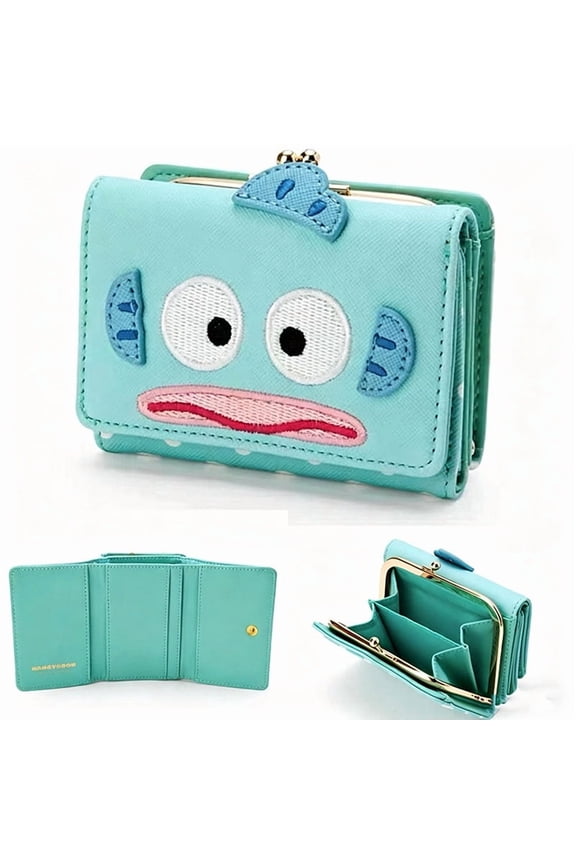 Cute Hangyodon Short PU Leather Wallet with Kiss Lock Portable Mini Coin Purse Daily Use and Gift