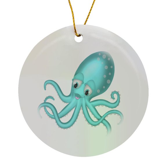 3drose, Cute Happy Aqua Octopus Illustration, Circle Porcelain Ornament