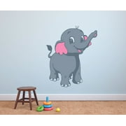 Cute Happy Baby Elephant Cartoon Animal Character Wall Art Decal Vinyl Sticker Girls Boys Room Bedroom Nursery Kindergarten House Fun Home Decor Stickers Wall Art Removable Vinyl Mural 20x12 inch