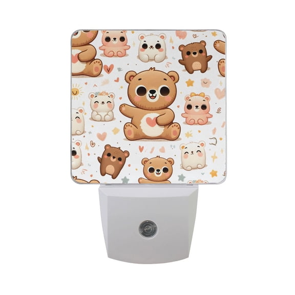 Cute Happy Bear with Heart Night Light 2 Pack LED Nightlight Plug into Wall Dusk to Dawn Sensor Soft White