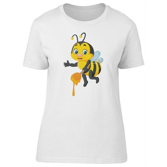 Cute Happy Bee Cartoon T-Shirt Women -Image by Shutterstock, Female Medium