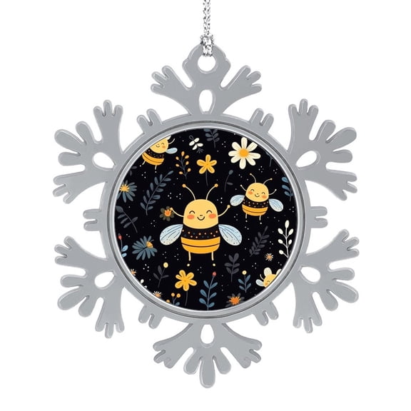 Cute Happy Bee With Flowers Pewter Tree Ornament Cute Cartoon Bumble Bee Ornament Xmas Present Christmas Tree Decoration Gifts Keepsake for Family Xmas Ornament 3"