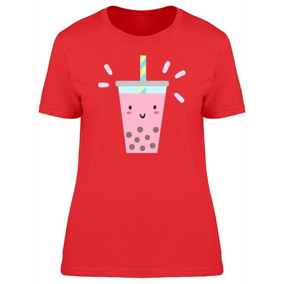 Cute Happy Bubble Tea Doodle T-Shirt Women -Image by Shutterstock, Female Large