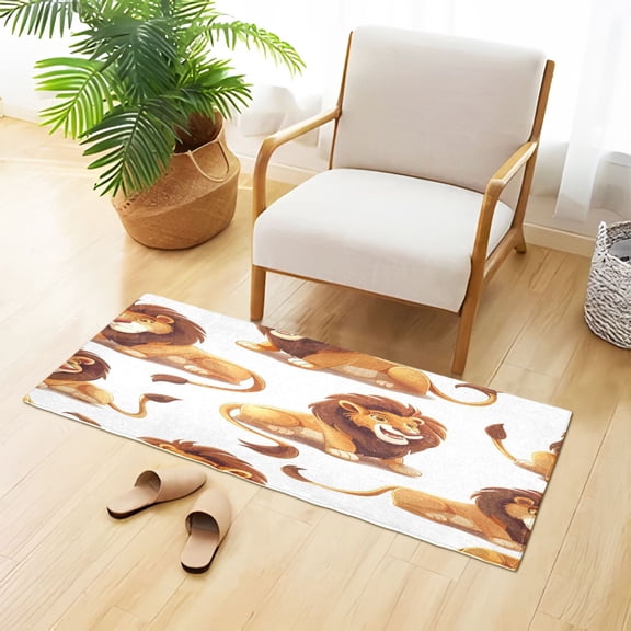 Cute Happy Cartoon Lions Plush Carpet Non Slip Runner Rug Absorbent Bath Mat 39" x 20"