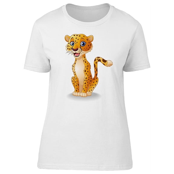 Cute Happy Cheetah Cartoon T-Shirt Women -Image by Shutterstock, Female Medium
