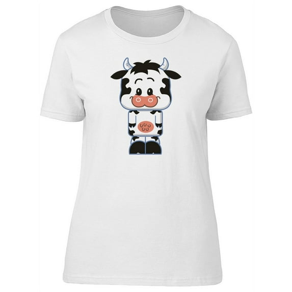 Cute Happy Cow Doodle Cartoon T-Shirt Women -Image by Shutterstock, Female Large