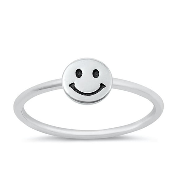 Cute Happy Face Smile Ring .925 Oxidized Sterling Silver Band Jewelry Female Male Unisex Size 4