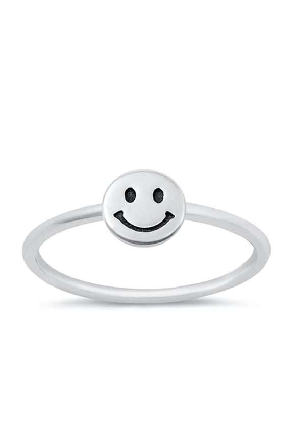 Cute Happy Face Smile Ring .925 Oxidized Sterling Silver Band Jewelry Female Male Unisex Size 7