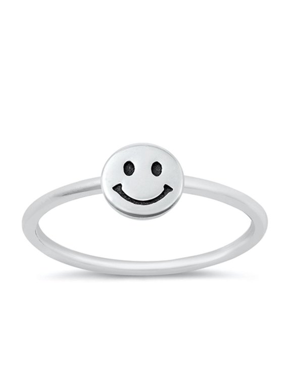 Cute Happy Face Smile Ring .925 Oxidized Sterling Silver Band Jewelry Female Male Unisex Size 9