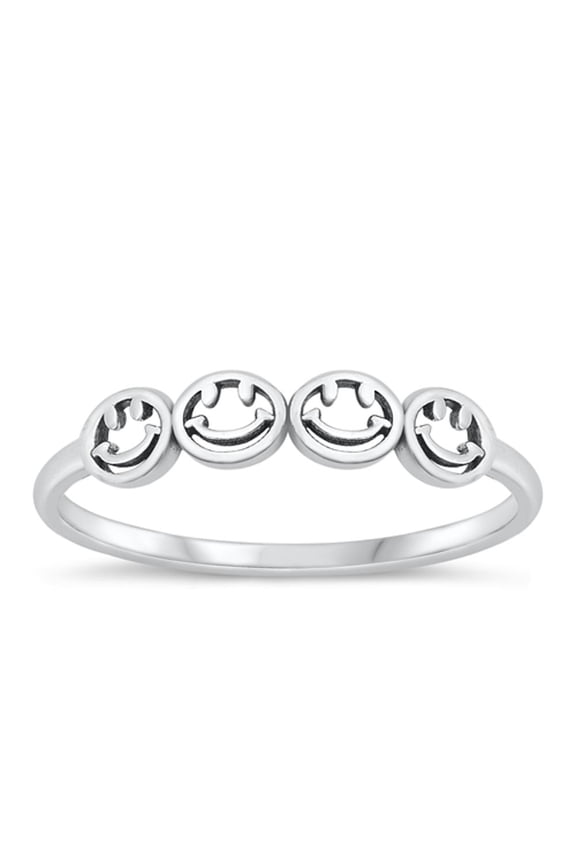 Cute Happy Faces Ring .925 Sterling Smiley Silver Band Jewelry Female Male Unisex Size 4
