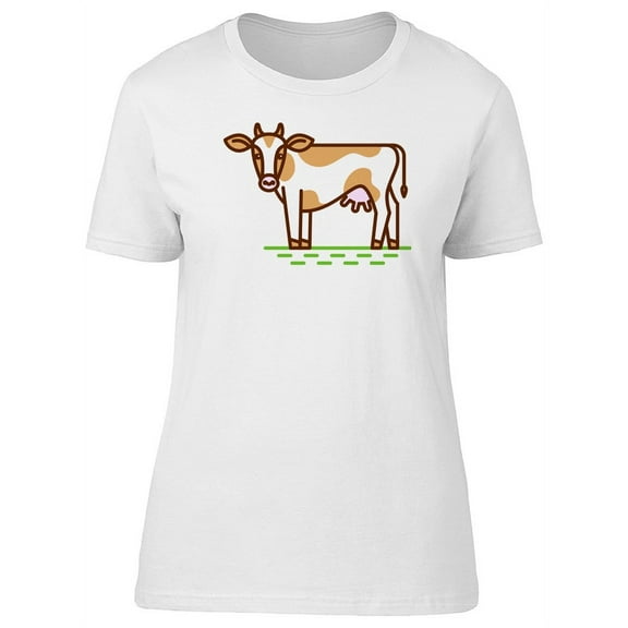 Cute Happy Farm Cow Cartoon T-Shirt Women -Image by Shutterstock, Female Large